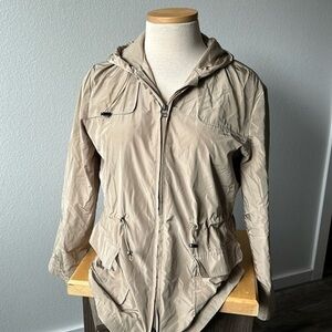 Talbots jacket size 14 cream gold ir hooded double zipper drawstring coat